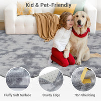 Garvee Fluffy & Sheepskin Light Grey 10x13 Plush Thick Shag Rug, Non-Slip Non-Shedding Tie Dye for Bedroom Kids Dorm