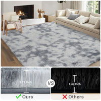 Garvee Fluffy & Sheepskin Light Grey 10x13 Plush Thick Shag Rug, Non-Slip Non-Shedding Tie Dye for Bedroom Kids Dorm