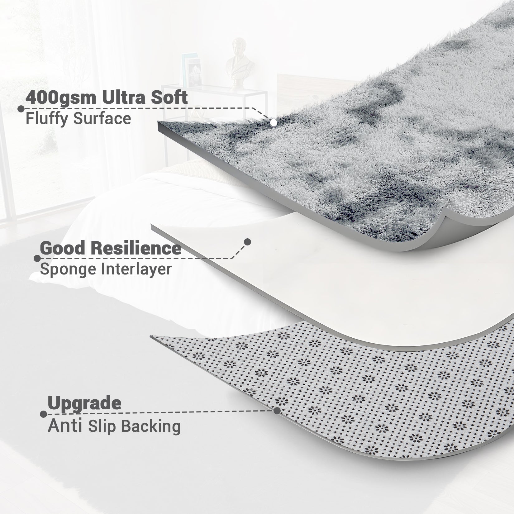 Garvee Fluffy & Sheepskin Light Grey 2x8 Area Rug for Living Room Plush Shag Rugs for Bedroom Nursery Room Soft Shaggy Rug Anti-Slip Kids Playroom Fuzzy Rugs for Dining Room Decor Floor Carpet