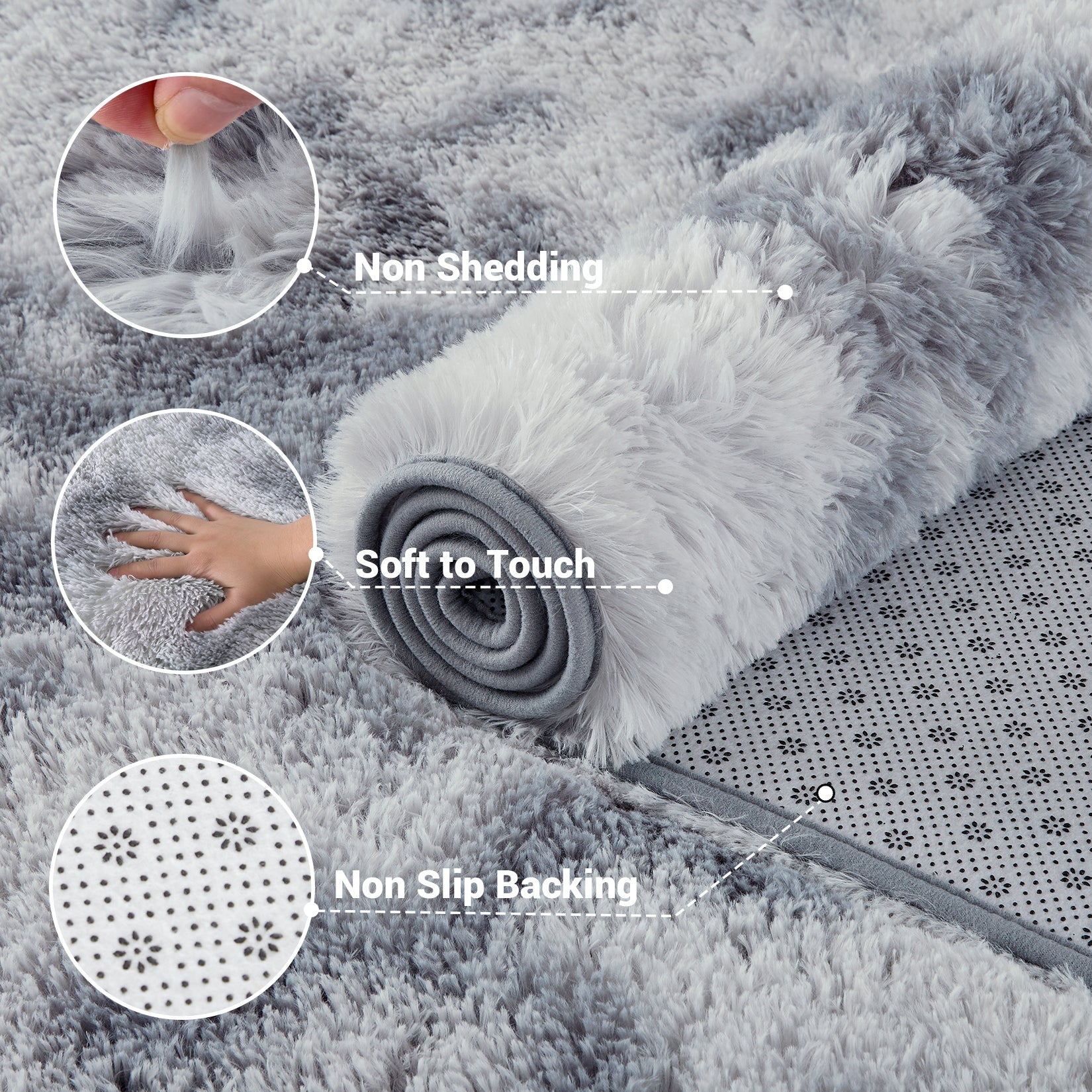 Garvee Fluffy & Sheepskin Light Grey 10x13 Plush Thick Shag Rug, Non-Slip Non-Shedding Tie Dye for Bedroom Kids Dorm