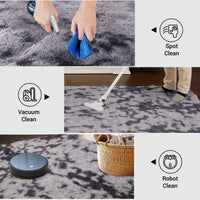 Garvee Fluffy & Sheepskin Deep Grey Tie-Dye 2x6 Shag Rug, Plush Small Furry Non-Slip Modern Accent for Bedroom Living Room Indoor