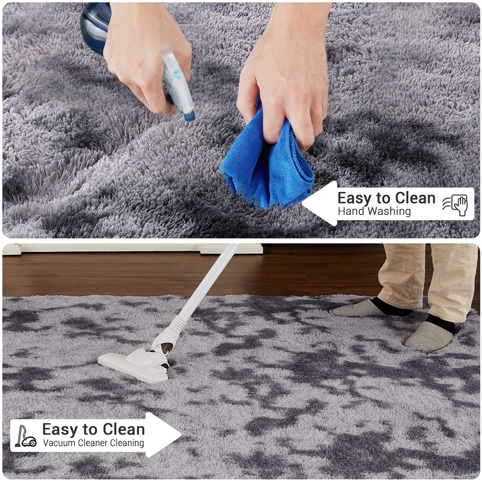 Garvee Fluffy & Sheepskin Deep Grey Tie-Dye 63"×79" Area Rugs Shaggy Rug for Bedroom Fuzzy Rug Living Room Rugs Non-Slip Rug for Living Room Bedroom Dining Room Office Plush Rug