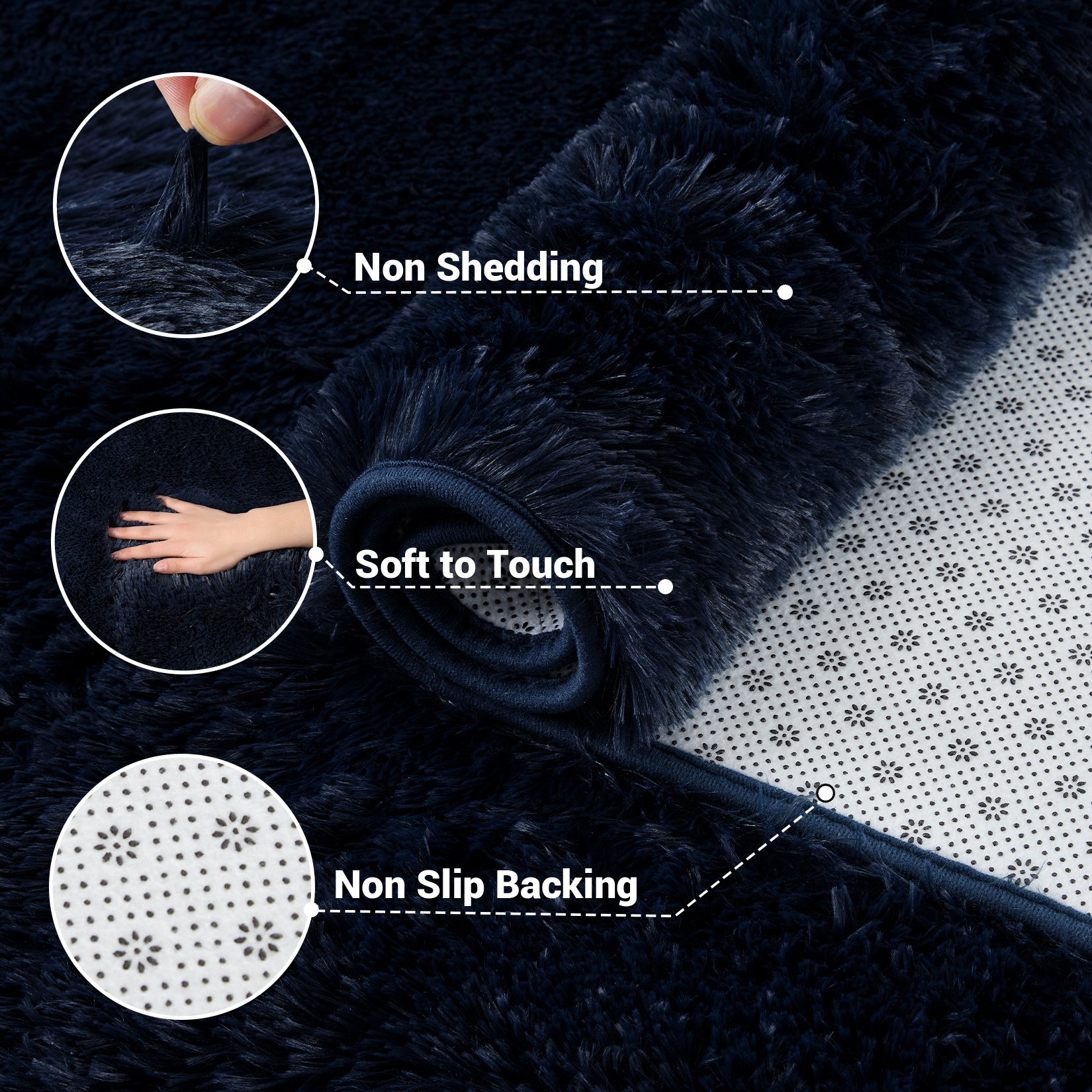 Garvee Fluffy & Sheepskin Pure Navy Blue 8x10 Fuzzy Plush Shaggy Rug, Furry Carpet for Living Room Bedroom Nursery