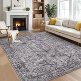 Garvee 5x7 Area Rugs for Living Room Washable, Soft Vintage Large Bedroom Rugs, Boho Farmhouse Low Pile Non-Slip Indoor Throw Carpet Rugs for Bedroom Dining Room (Taupe, 5'x7') - Taupe