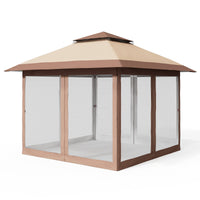 Garvee 10'x10' Instant Pop-Up Gazebo Canopy Tent - Waterproof UV Protection, Mosquito Net & Curtains, Heavy-Duty Steel Frame for Patio, Backyard, Khaki/Brown