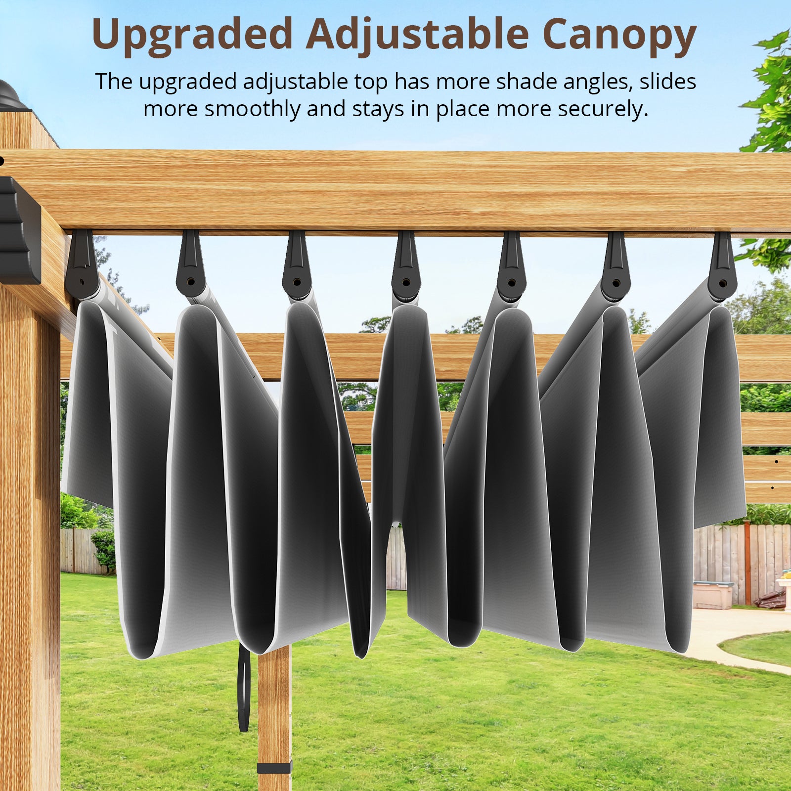 Garvee 10′ X 13′ Wood-Grain Aluminum Pergola with Retractable Canopy UV50+ Sun Protection for Backyard Patio Porch Grape Trellis,Grey