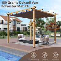 Garvee 10′ X 10′ Wood-Grain Aluminum Pergola with Retractable Canopy for Backyard Patio Porch Grape Trellis,Khaki