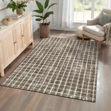 Garvee Washable Area Rug 6x9 Rugs for Living Room Geometric Checkered Print Soft Thin Carpet for Bedroom Large Non Slip Stain Resistant Floor Cover for Dining Room Nusery Indoor Use - Tan