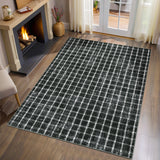 Garvee 4x6 Non-Slip Washable Low-Pile Rug Checkered Braided Print Indoor Use Black - Black