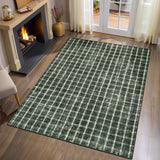 Garvee 4x6 Non-Slip Washable Low-Pile Rug Checkered Braided Geometric Print Indoor Green - Green