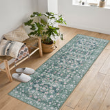 Garvee Area Rugs Washable Floral Rugs for Living Room Non Slip Low Pile Carpet for Office Bedroom Kids Room Bedside - Green