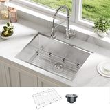 Garvee 27 Inch Undermount Kitchen Sink, Commercial Single Bowl Kitchen Sink with Accessories, Stainless Steel Utility Sink Basin, Ideal for Laundry Room, 27"x19"x10"