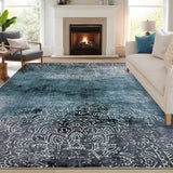 Garvee Brown Ombre Rug 8x10 Washable Rug for Living Room, Distressed Medallion Rug, Foldable Soft Bedroom Rug, Decorative Gradient Rug, Low Pile Stain Resistant Rug for Home Office - Brown & Green