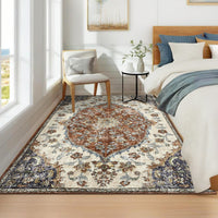 Garvee Vintage Washable Bedroom Rug - Soft Accent Rugs for Living Room, Non-Slip Non-Shedding Low-Pile Entryway Rug, Soft Print Pattern Indoor Rug