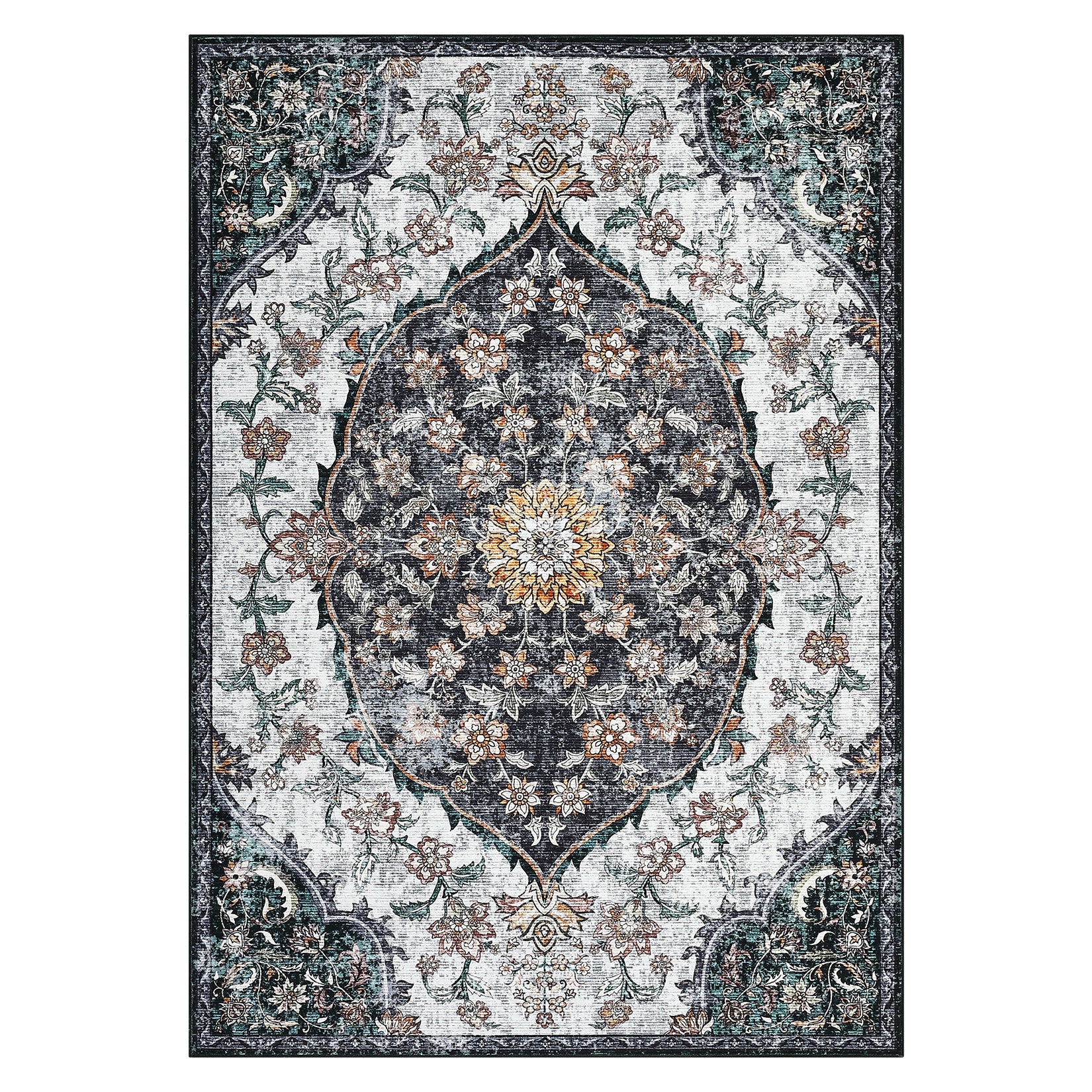 Garvee Vintage Washable Bedroom Rug - Soft Accent Rugs for Living Room, Non-Slip Non-Shedding Low-Pile Entryway Rug, Soft Print Pattern Indoor Rug