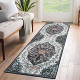 Garvee Vintage Washable Bedroom Rug - Soft Accent Rugs for Living Room, Non-Slip Non-Shedding Low-Pile Entryway Rug, Soft Print Pattern Indoor Rug - Black
