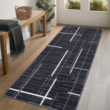 Garvee Modern Abstract Runner Rug 2x6 Washable Non Slip Runner for Hallway Linear Geometric Ultra Thin Foldable Carpet Runner Stain Resistant Soft Stripe Indoor Rug for Kitchen Bedroom, Black - Black