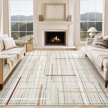 Garvee Contemporary Rug 8x10 Washable Area Rug Modern Abstract Non Slip Soft Throw Rug Linear Geometric Foldable Low Pile Floor Cover for Living Room Bedroom Nursery Office Decor, Beige