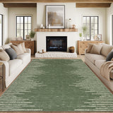 Garvee 10x13 Rug Green Striped Area Rug Ultra Soft Washable Rug Non-Slip Minimalistic Geometric Rugs Non Shedding for Living Room Bedroom Dining Table Large Modern Indoor Floor Carpet - Dark Green