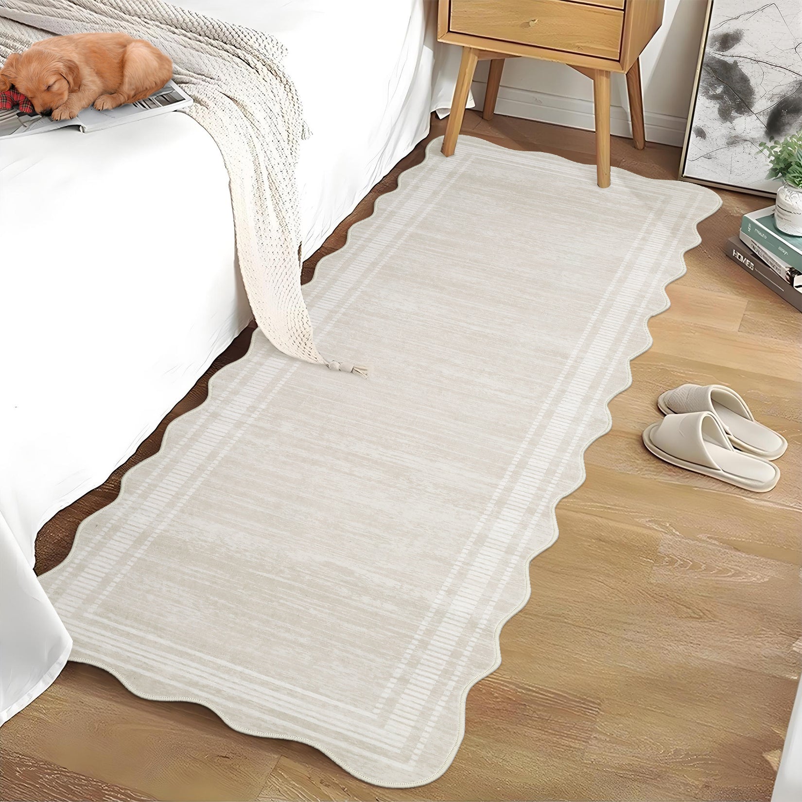 Garvee Washable Area Rug 2x8 Scalloped Rugs for Living Room Solid Carpet 2x8 Area Rugs for Bedroom Nursery Dining Room Non-Slip Stain Resistant Under Table Rug