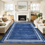 Garvee Modern Navy Blue 9x12 Abstract Area Large Washable Rug for Living Room, Non-Slip Soft Carpet for Bedroom, Irregular Low-Pile Foldable Print Rug for Dining Room Home Office - Navy Blue