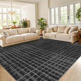 Garvee Large Area Rug 8x10 Modern Checkered Living Room Rug Washable Non Slip Contemporary Geometric Throw Rug Low Pile Soft Foldable Abstract Floor Cover for Dining Room Home Office, Black - Black