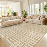 Garvee Large Area Rug 8x10 Modern Checkered Living Room Rug Washable Non Slip Contemporary Geometric Throw Rug Low Pile Soft Foldable Abstract Floor Cover for Dining Room Home Office, Camel - Camel