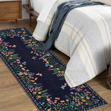 Garvee Boho Washable Rugs for Entryway Floral Rugs for Bedroom, Bathroom Rug Non Slip Washable, Soft Indoor Carpet Throw Carpet for Kitchen Laundry Living Room Foyer - Blue