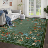 Garvee Boho Washable Rugs for Entryway Floral Rugs for Bedroom, Bathroom Rug Non Slip Washable, Soft Indoor Carpet Throw Carpet for Kitchen Laundry Living Room Foyer - Green