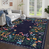 Garvee Boho Washable Rugs for Entryway Floral Rugs for Bedroom, Bathroom Rug Non Slip Washable, Soft Indoor Carpet Throw Carpet for Kitchen Laundry Living Room Foyer, Blue, 8x10 - Blue