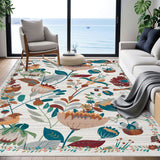 Garvee Boho Bird Area Rug Washable Floral Bedroom Low-Pile Soft Playroom Carpet, Jungle Pattern Vintage Indoor Floor Rug for Living Room and Nursery - Beige