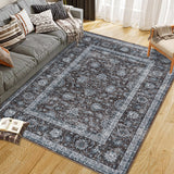 Garvee Washable Area Rug for Entryway Moss Soft Non-Slip Indoor Door Mat Distressed Floral Low-Pile Kitchen Rugs Brown 9*12ft - Brown
