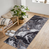 Garvee 2' x 6' Marble Hallway Runner Rug, Modern Abstract Boho Washable Non-Slip Low-Pile Carpet for Entryway & Kitchen, Black & Gray Marble - Black & Gray Marble