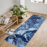 Garvee 2'x6' Runner Rug Soft Modern Abstract Boho Washable Large Machine Rug Non-Slip Low Pile Carpets for Bedroom Entryway Office Dining Table Blue - Navy Blue