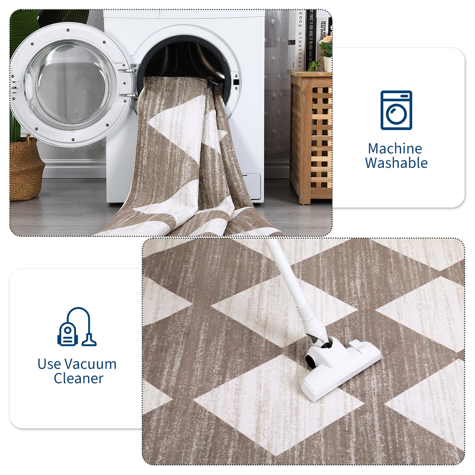 Garvee Plaid Brown 2x6 Washable Runner Rug Modern Geometric Carpet Runner with Non-Slip Backing, Contemporary Accent Carpet, Foldable Low Pile Indoor Mat for Bedroom, Kitchen, Laundry