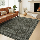 Garvee Large Washable Area Rug 9x12 Floral Printed Living Room Rug with Non-Slip Backing, Traditional Distressed Indoor Carpet, Vintage Low Pile Accent Carpet for Bedroom, Office, Green - Green