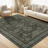 Garvee Large Living Room Rug 10x13 Washable Floral Printed Indoor Carpet with Non-Slip Backing, Traditional Distressed Accent Rug, Vintage Low Pile Area Rug for Office, Dining Room, Green - Green