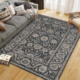 Garvee Washable Area Rug Vintage Traditional Floor Cover Foldable Thin Accent Indoor Distressed Non Slip Carpet Floral Print Mat Bedroom Living Room Bathroom (Black 9'x12') - Black
