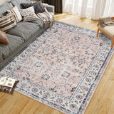 Garvee Area Rugs 9x12 Living Room Soft Large Rugs for Living Room, Boho Black Dining Room Rug, Distressed Non Slip Low Pile Carpet for Indoor Home Office Bedroom Pink - Pink