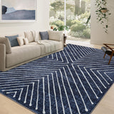 Garvee Modern Rug Navy Blue 8x10 Washable Rug for Living Room Rug Bedroom Rug Non Slip, Abstract Rug, Geometric Rug, Distressed Neutral Rug, Low Pile Soft Printed Rug Accent Rug - Navy Blue