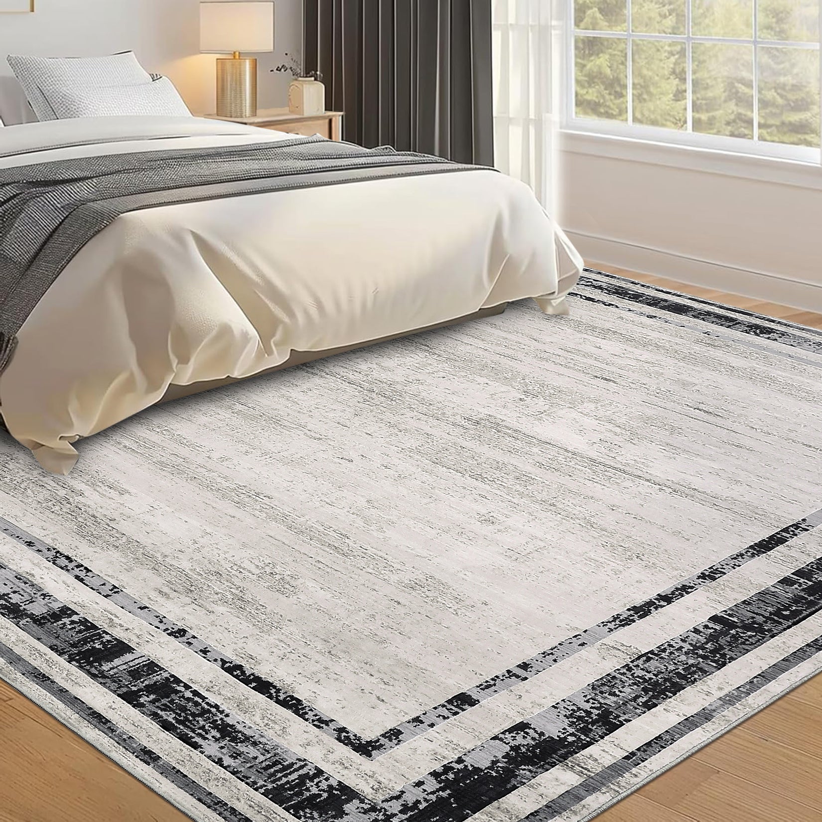 Garvee Large Living Room Rug 9x12 Modern Border Rug Soft Bedroom Rug Washable Rug with Rubber Backing, Contemporary Minimalist Rug, Distressed Accent Rug, Foldable Printed Rug