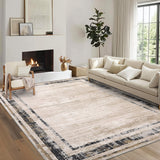 Garvee Living Room Rug 5x7 Washable Rug Distressed Brown Rug Modern Border Rug, Contemporary Minimalist Rug, Non Slip Soft Rug, Decorative Accent Rug Floor Carpet for Bedroom - Brown