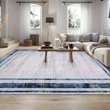 Garvee Living Room Rug 5x7 Washable Rug Distressed Blue Rug Modern Border Rug, Contemporary Minimalist Rug, Non Slip Soft Rug, Decorative Accent Rug Floor Carpet for Bedroom