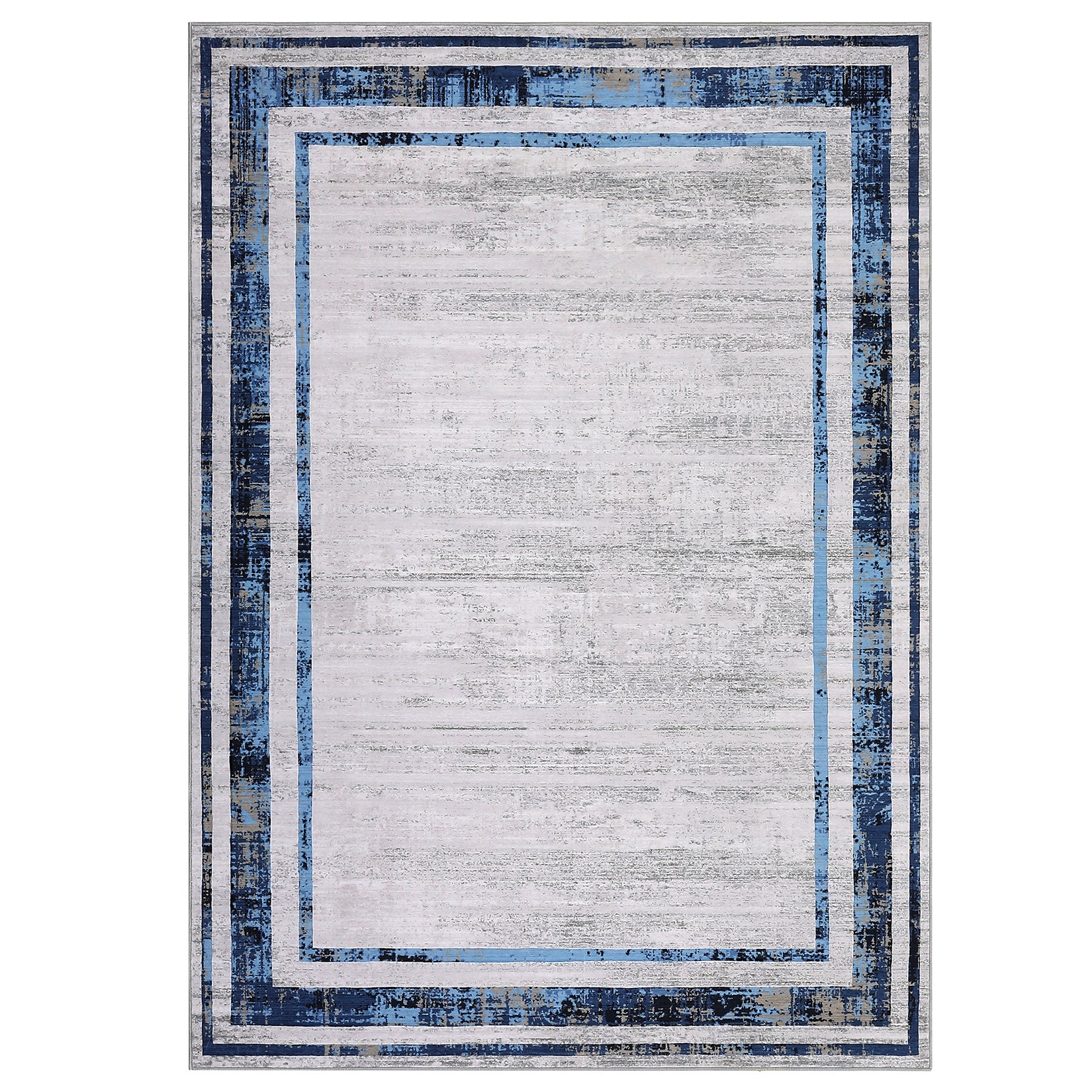 Garvee Large Washable Rug 10x13 Area Rug Modern Rug Distressed Border Rug Minimalist Blue Rug, Non Slip Soft Rug, Contemporary Accent Rug, Foldable Thin Rug for Living Room Bedroom