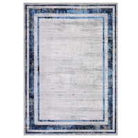 Garvee Large Washable Rug 10x13 Area Rug Modern Rug Distressed Border Rug Minimalist Blue Rug, Non Slip Soft Rug, Contemporary Accent Rug, Foldable Thin Rug for Living Room Bedroom