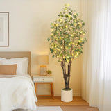 Garvee Natural-Looking Fake Eucalyptus Tree, Large Silk Plant with White Pot and Lights, Perfect for Indoor Floor Decor In Home or Office - 6Ft(With Light)