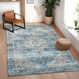 Garvee Washable Large Area Rug 9x12 Non Slip Vintage Medallion Floor Cover Low Pile Ultra Soft Distressed Carpet Foldable Non Shedding Oriental Throw Rug for Playroom Dining Room, Blue - Blue