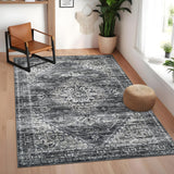 Garvee Area Rug 5x7 Ultra-Thin Washable Vintage Living Room Rugs with Non Slip Backing Non Slip Soft Medallion Carpet Foldable Stain Resistant Indoor Rug for Bedroom Home Office, Dark Grey - Dark Gray