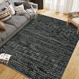 Garvee 9'x12' Area Rug Boho Textured Design Living Room Non Slip Low-Pile Soft Tribal Print Bedroom Rug Stain Resistant Playroom Carpet Office Black - Black