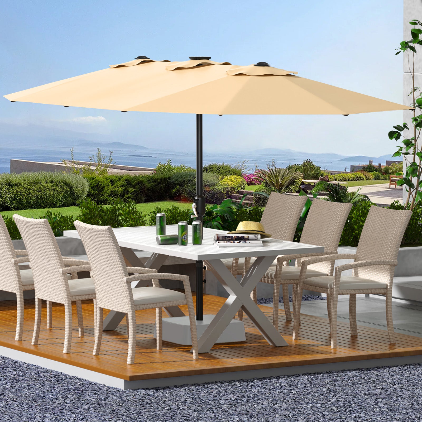 Garvee 13ft Double-Sided Patio Umbrella, Rectangular Outdoor Market Umbrella with Crank Handle, UV-Blocking Canopy for Backyard, Poolside & Deck, Beige